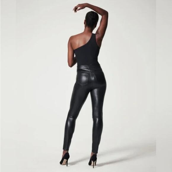 SPANX Leather-Like Ankle Skinny Pant Luxe Black Sz XL Petite NWT {HH1} - Picture 4 of 5